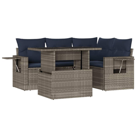 vidaXL Patio Sofa Set with Cushions 5 Piece, Conversation Set with Table and Sectional Sofas, Outdoor Seat for Garden, Modern, Gray Poly Rattan