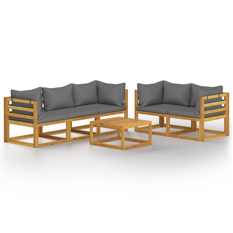 vidaXL Solid Acacia Wood Patio Lounge Set- 6 Piece Outdoor Furniture with Cushions and Coffee Table, Weather, Modular Design, Dark Grey