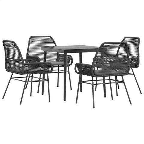 vidaXL 5-Piece Outdoor Patio Dining Set - Black Poly Rattan, Cushions Included - Weather-Resistant and Elegant