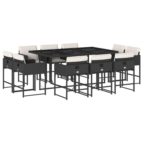 vidaXL Patio Dining Set with Cushions 11 Piece, Outdoor Table and Chair, Patio Furniture Set for Balcony Terrace, Modern Style, Black Poly Rattan