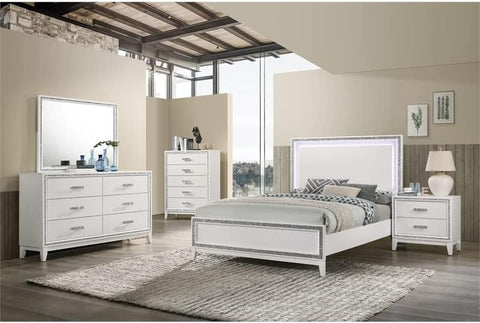 Acme Haiden Wooden Rectangular 2-Drawer Nightstand with Silver Trim in White