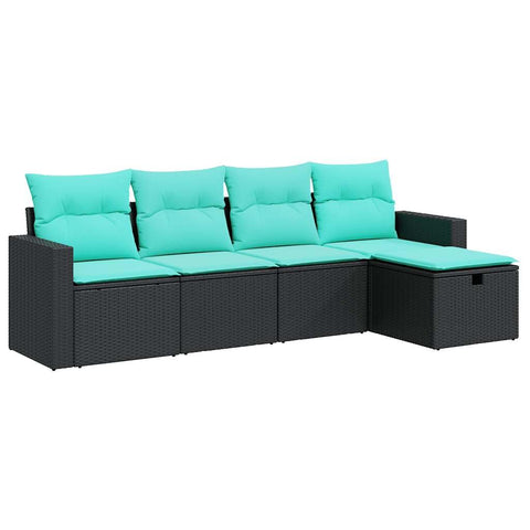 vidaXL 5 Piece Patio Sofa Set with Cushions Black Poly Rattan, Garden Sofa Set, Garden Lounge Set, Sofa for Garden, Outdoor Sofa Set