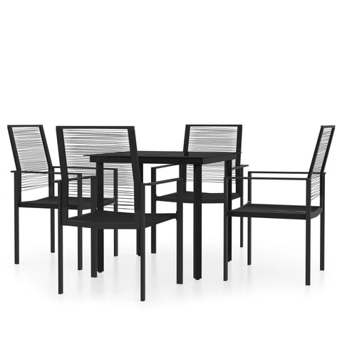 vidaXL 5 Piece Patio Dining Set - Outdoor Furniture Set with Black Powder-Coated Steel Frame, Glass Tabletop and PVC Hollow Rattanning Chairs Equipped with Backrests