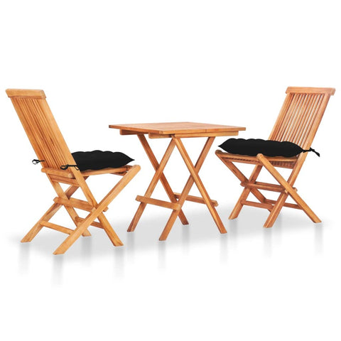 vidaXL Patio Bistro Set 3 Piece, Patio Furniture Set with Cushions, Folding Table and Chairs for Garden, Conversation Set, Farmhouse, Solid Teak Wood