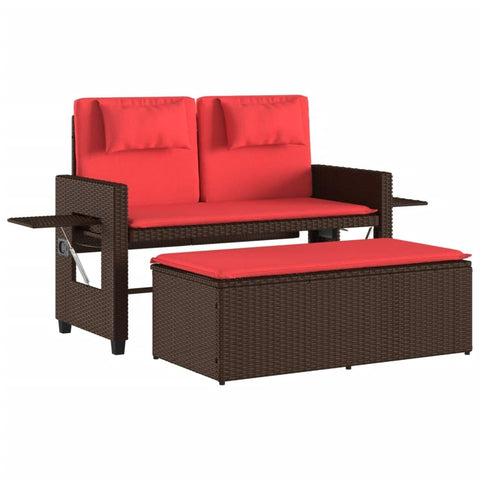 vidaXL Poly Rattan Reclining Patio Bench w/Cushions - Outdoor Convertible Loveseat/Sofa Bed, Brown, Weather-, Adjustable