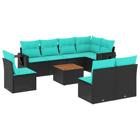 vidaXL Patio Sofa Set with Cushions 9 Piece, Outdoor Conversation Set, Sectional Sofa for Balcony Garden, Modern Style, Black Poly Rattan