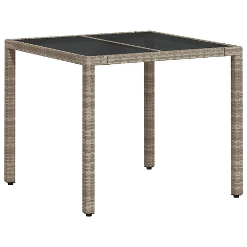 vidaXL Square Garden Table with Glass Top Light Grey 35.4X35.4X29.5 in UV Resistant Poly Rattan Furniture for Outdoor Dining Patio Balcony PE