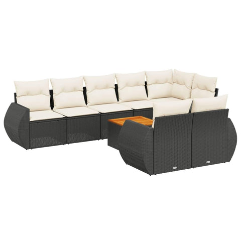 vidaXL Patio Sofa Set with Cushions 9 Piece, Outdoor Conversation Set, Sectional Sofa for Balcony Garden, Modern Style, Black Poly Rattan