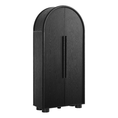 Modway Bellamy Tall Arched Storage Cabinet in Black – Modern Farmhouse Wood Pantry Cabinet with Doors and Adjustable Shelves