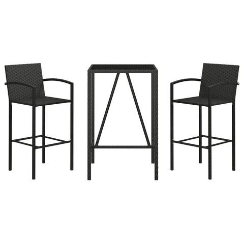 vidaXL Outdoor Bar Set 3 Piece, Outdoor Furniture Setting, Bar Table and Stools, Dining Set for Patio Garden, Modern, Black Poly Rattan