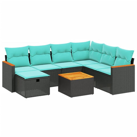 vidaXL Patio Sofa Set with Cushions 8 Piece, Outdoor Conversation Set, Sectional Sofa for Balcony Garden, Modern Style, Black Poly Rattan