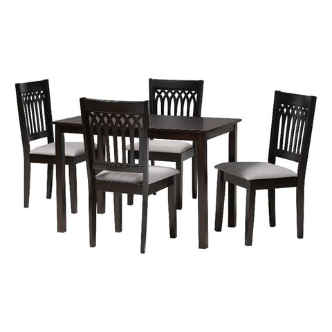 Baxton Studio Genesis Gray Fabric and Dark Brown Wood 5-Piece Dining Set