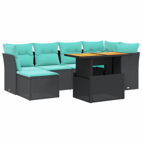 vidaXL Patio Sofa Set with Cushions 7 Piece, Outdoor Conversation Set, Sectional Sofa for Balcony Garden, Modern Style, Black Poly Rattan