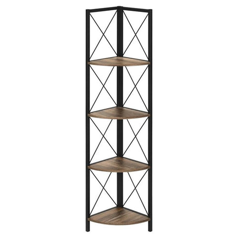 Monarch Specialties I 3646 Bookshelf, Bookcase, Etagere, Corner, 4 Tier, 60" H, Office, Bedroom, Metal, Laminate, Brown, Black, Contemporary, Modern