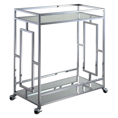Convenience Concepts Town Square Chrome 2-Tier Bar Cart 29.25" - Contemporary Modern Dining Cart, Storage or Display Console for Dining Room, Kitchen, Bathroom, Living Room Glass/Chrome