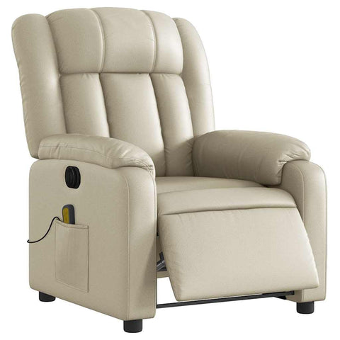 vidaXL Electric Massage Recliner Chair - Cream Faux Leather Armchair with Motorized Reclining, Vibration Massage, Side Pocket for Living Room