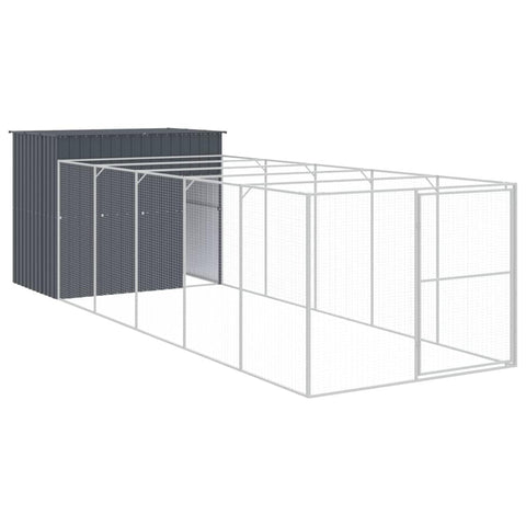 vidaXL Anthracite Galvanized Steel Dog House with Run - Versatile Play and Safety Space for Pets