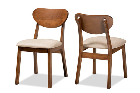 Baxton Studio Damara Sand Walnut Brown Finished Wood 2-Piece Dining Chair Set