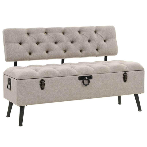 Oakestry Storage Bench with Backrest 433 in Cream Fabric Modern Storage Bench Solid Wood Entryway Seating Furniture Living Room Bedroom Hallway Organizer with Durable Frame Contemporary Design