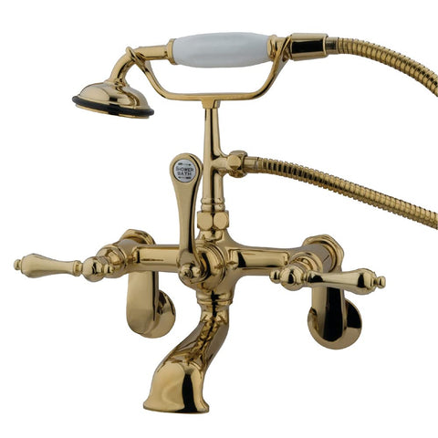 Kingston Brass CC51T2 Vintage Wall Mount Clawfoot Tub Faucet with Hand Shower, Polished Brass