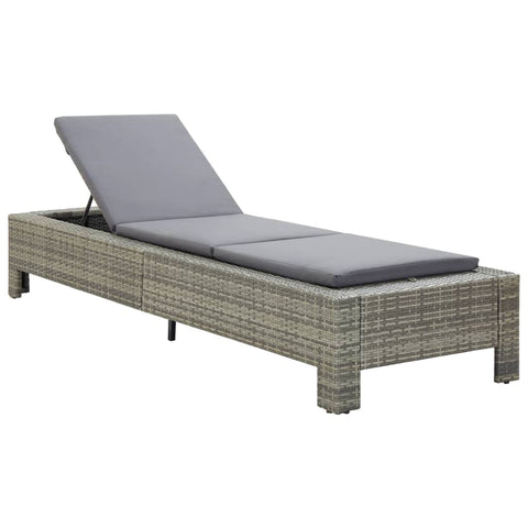 vidaXL Adjustable Sunbed - Cozy Relaxation Furniture in Gray Poly Rattan with Large Padded Cushion - Ideal for Patio, Poolside, Balcony, Camping