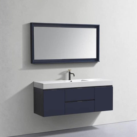 Oakestry Bliss 60 Inch Wall Mounted Bathroom Vanity Blue Finish Modern Floating Cabinet with Integrated Single Ceramic Sink and Soft Close Drawers for Large Bathrooms