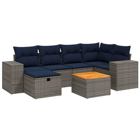 vidaXL Patio Sofa Set with Cushions 7 Piece, Outdoor Conversation Set, Sectional Sofa for Balcony Garden, Modern Style, Gray Poly Rattan