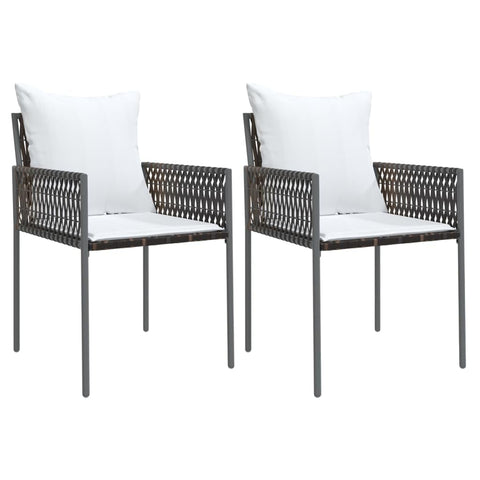 vidaXL Garden Chairs â€“ Stylish Patio Chairs with Cushions in Brown â€“ Modern Poly Rattan Furniture for Outdoors, Garden, Terrace â€“ Weather and Easy to Clean â€“ Sturdy Construction with Steel Frame