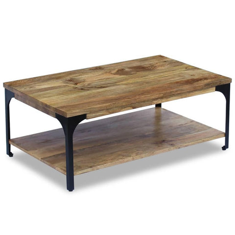 vidaXL Industrial Style Coffee Table | Quality Solid Mango Wood Construction | Multipurpose Living Room Furniture with Storage Shelf, Rectangular Design