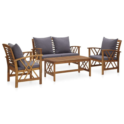 vidaXL Patio Furniture Set 4 Piece, Patio Bench Seat with Coffee Table, Wooden Dining Set for Garden Balcony Porch, Modern, Solid Wood Acacia