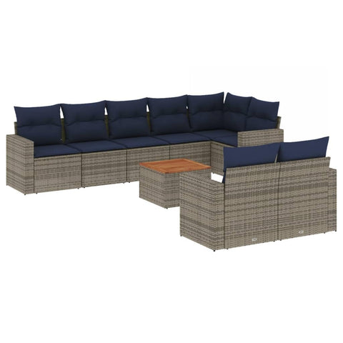 vidaXL Patio Sofa Set with Cushions 9 Piece, Outdoor Conversation Set, Patio Furniture Set for Balcony Garden, Modern Style, Gray Poly Rattan