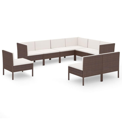 vidaXL Garden Lounge Set 9 Piece, Sectional Sofa for Outdoor, Couch with Cushions, Patio Lounge Set, Farmhouse Modern, Poly Rattan Brown