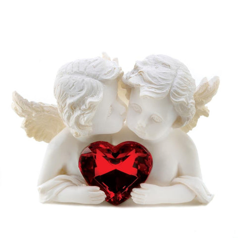 Furniture Creations Two In Love Cherub Angel Red Crystal Heart Figurine