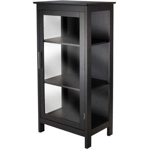Oakestry Poppy Display Cabinet with Three Sided Tempered Glass Black 47 Inch Height Elegant Showcase Shelf Stylish Display Storage Unit for Living Room Office Bedroom Compact Home Decor