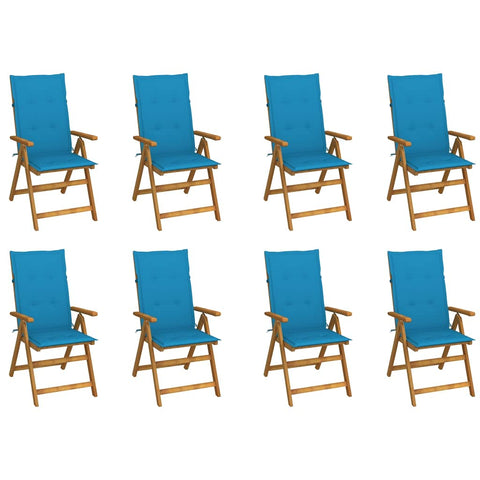 vidaXL Folding Patio Chairs with Cushions 8 Pcs, Garden Seating, Dining Chair for Kitchen Terrace, Side Chair, Retro Style, Solid Acacia Wood
