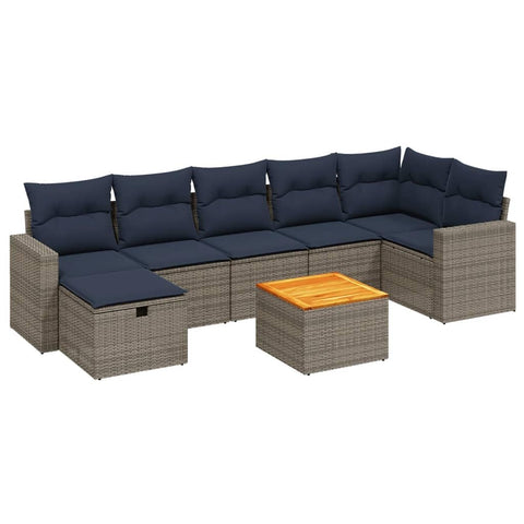 vidaXL Patio Sofa Set with Cushions 8 Piece, Outdoor Conversation Set, Sectional Sofa for Balcony Garden, Modern Style, Gray Poly Rattan