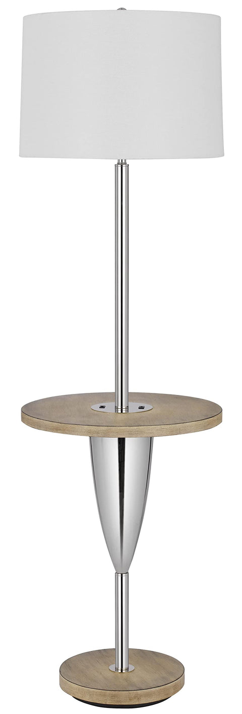 150W 3 Way Lockport Metal Floor lamp with Rubber Wood Tray Table and Base and 1 USB and 1 Type C USB Charging Port