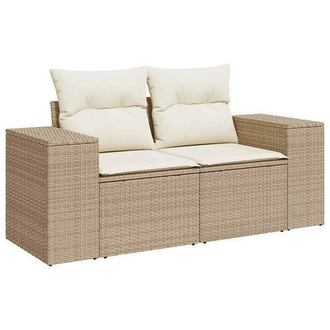 vidaXL Garden Sofa Beige Poly Rattan 2-Seater Adjustable Legs