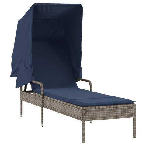 vidaXL Patio Sun Lounger Gray PE Rattan, Powder-Coated Steel, Polyester