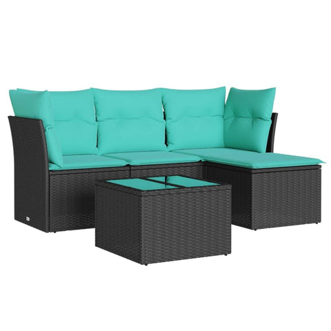 vidaXL 5 Piece Garden Furniture Set, Garden Furniture Set with Cushions, Garden Patio Seating Set, Sectional Garden Sofa, Stool, Table with Glass Top, Polyrattan