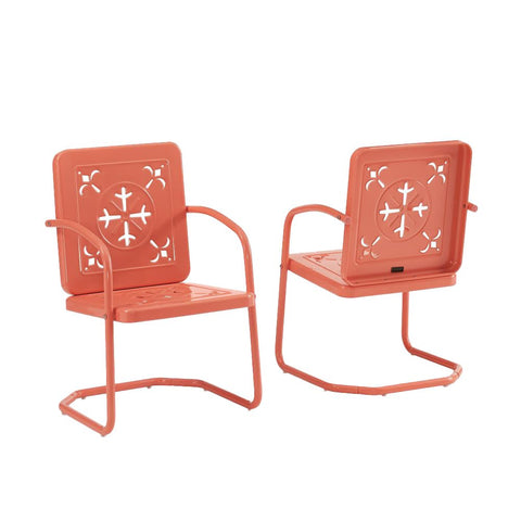 Crosley Furniture Azalea 2-Piece Outdoor Chair Set, Vintage Retro Metal Patio Chairs for Dining, Porch, Deck, Coral Gloss