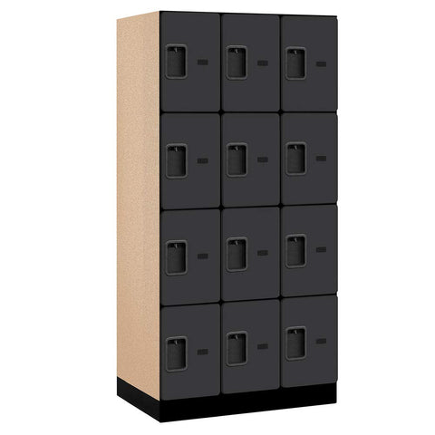 12 Inch Wide Four Tier Designer Wood Locker - 3 Wide - 6 Feet High - 21 Inches Deep - Black