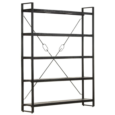 vidaXL Industrial-Style 5-Tier Bookcase, Solid Mango Wood with Black Stain Finish, Powder-Coated Steel Frame - 55.1"x11.8"x70.9"