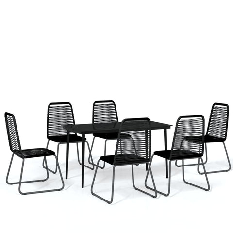 vidaXL 5-Piece Outdoor Dining Set in Black - Powder-Coated Steel and PE Rattan Chairs with Glass Tabletop - Ideal for Patio, Terrace, and Garden