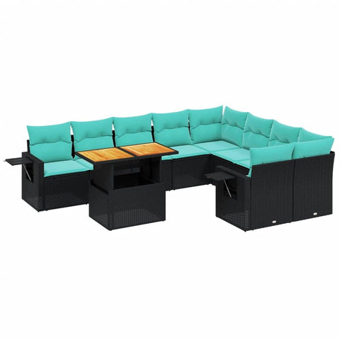 vidaXL Patio Sofa Set with Cushions 10 Piece, Outdoor Sectional Sofa Couch, Patio Conversation Set for Garden Backyard, Black Poly Rattan