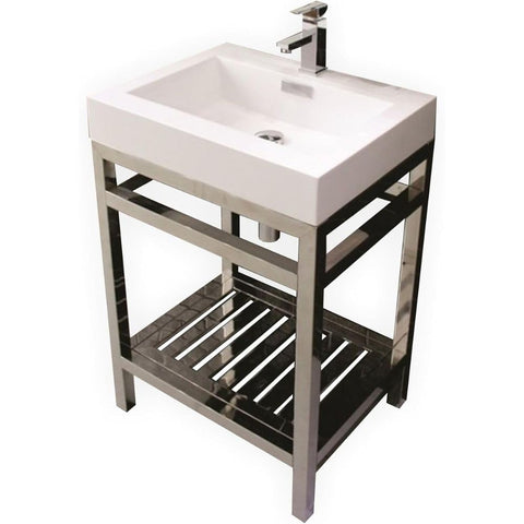 Oakestry Cisco 24-Inch Stainless Steel Bathroom Console Sink Wall Mounted Vanity With Acrylic Sink Chrome Legs Open Shelf Compact Modern Bathroom Sink for Small Spaces
