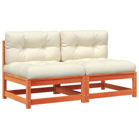 vidaXL Rustic Garden Armless Sofa Set Wax Brown Solid Pine with Cushions 2 Pieces Modular Outdoor Seating Furniture for Patio and Balcony Single Wood