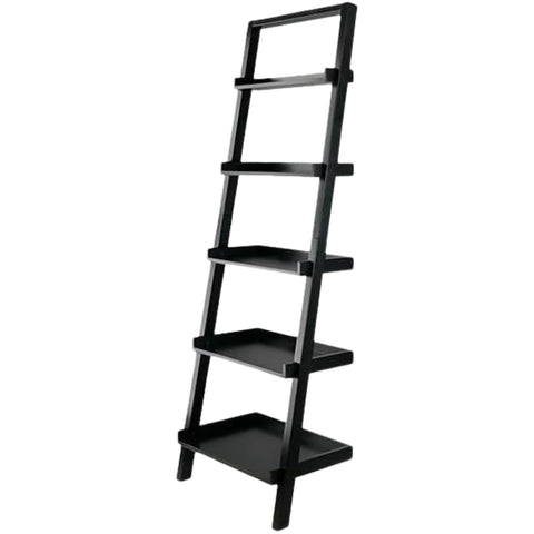 Oakestry Bellamy 5-Tier Leaning Bookshelf, Space-Saving Ladder Shelf, Black Finish