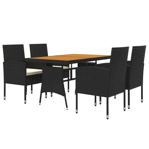 vidaXL Patio Dining Set 5 Piece, Outdoor Dining Set for 4, Table and Chair for Garden Backyard, Dining Chair, Farmhouse Style, Poly Rattan Black