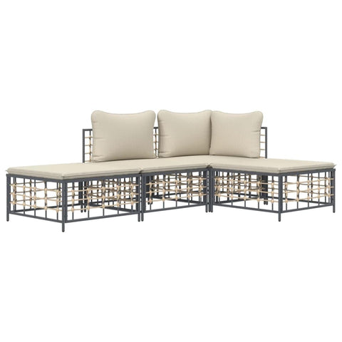 vidaXL Patio Furniture Set 4 Piece, Outdoor Sectional Sofa with Cushions, Wicker Furniture Set for Porch Lawn Garden Backyard, Anthracite Poly Rattan